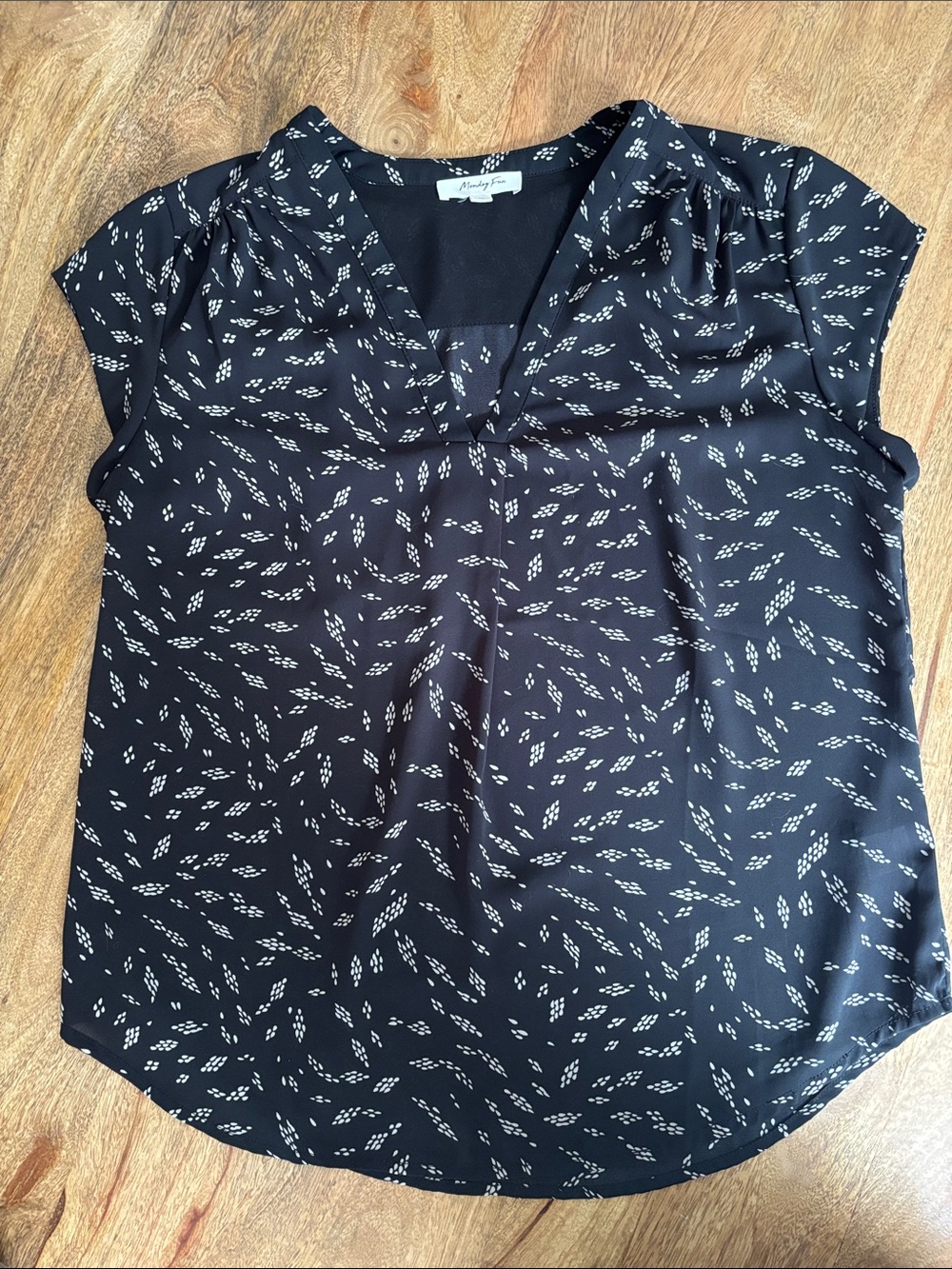 Black Printed Short-Sleeve Monday Fun Blouse